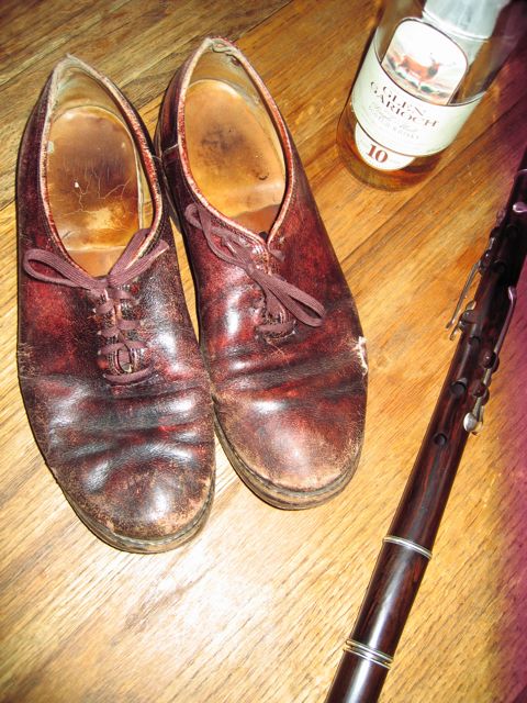 limmer sean-nós shoes with flute and whisky